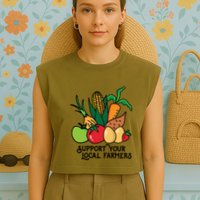 Support Your Local Farmers Garment-Dyed Women's Muscle Tee
