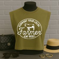 Support Your Local Farmer Eat Beef Garment-Dyed Women's Muscle Tee