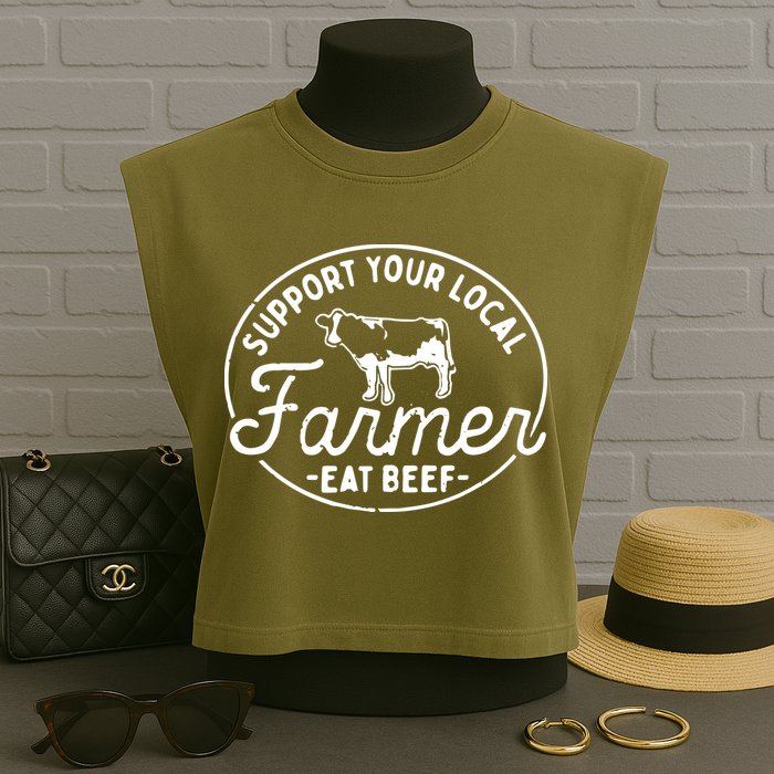 Support Your Local Farmer Eat Beef Garment-Dyed Women's Muscle Tee