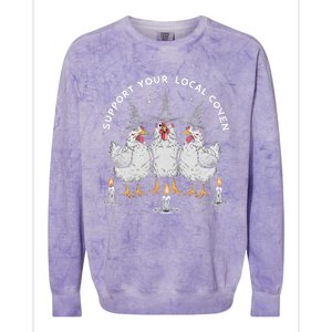 Support Your Local Coven Funny Farm Witch Chicken Halloween Colorblast Crewneck Sweatshirt