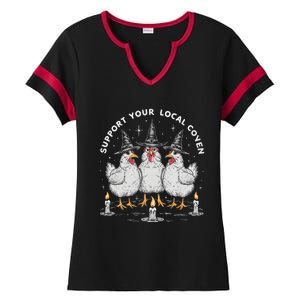 Support Your Local Coven Funny Farm Witch Chicken Halloween Ladies Halftime Notch Neck Tee