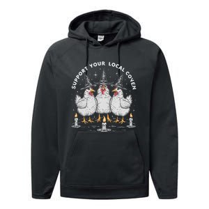 Support Your Local Coven Funny Farm Witch Chicken Halloween Performance Fleece Hoodie