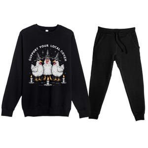 Support Your Local Coven Funny Farm Witch Chicken Halloween Premium Crewneck Sweatsuit Set