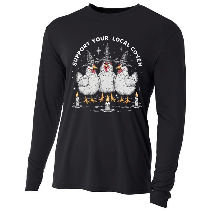 Support Your Local Coven Funny Farm Witch Chicken Halloween Cooling Performance Long Sleeve Crew