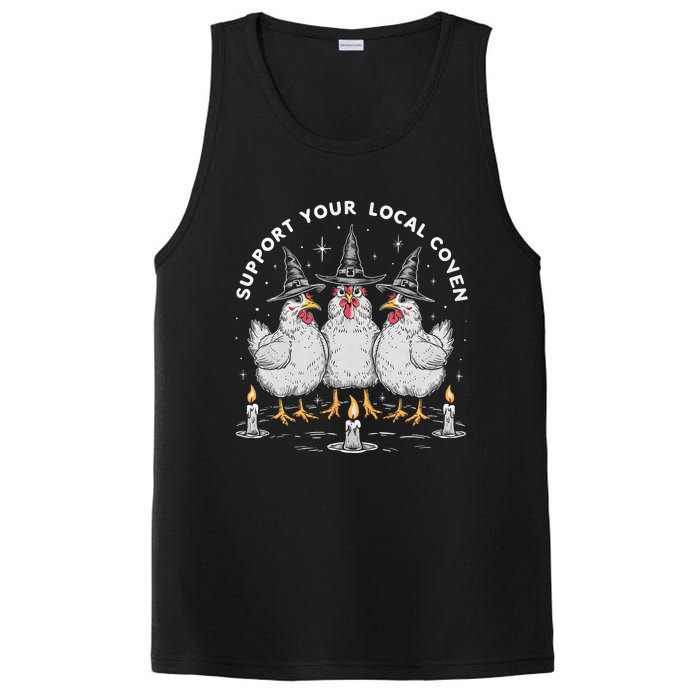 Support Your Local Coven Funny Farm Witch Chicken Halloween PosiCharge Competitor Tank