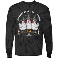 Support Your Local Coven Funny Farm Witch Chicken Halloween Tie-Dye Long Sleeve Shirt