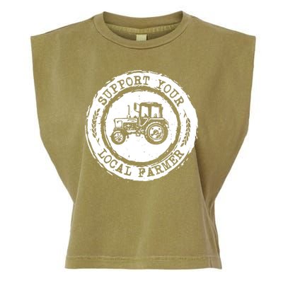 Support Your Local Farmer Letter Print Tractors Farming Gift Garment-Dyed Women's Muscle Tee