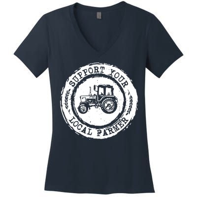 Support Your Local Farmer Letter Print Tractors Farming Gift Women's V-Neck T-Shirt