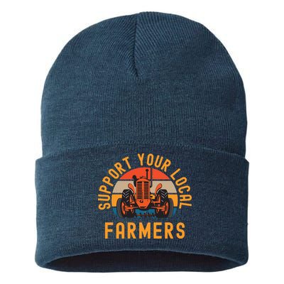 Support Your Local Farmers Farm And Ranch Life Tractor Sustainable Knit Beanie