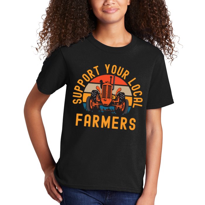 Support Your Local Farmers Farm And Ranch Life Tractor Kids T-Shirt