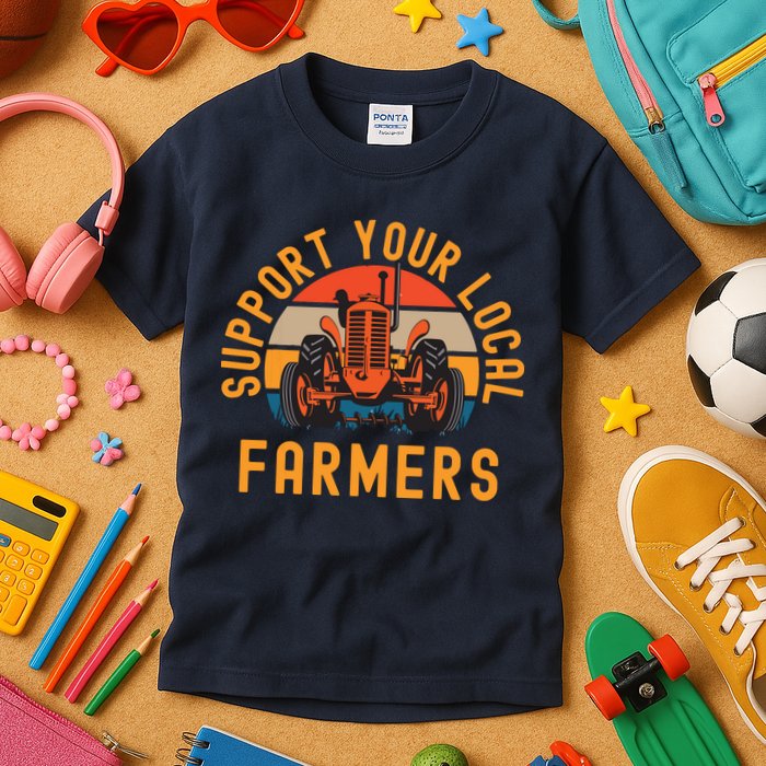 Support Your Local Farmers Farm And Ranch Life Tractor Kids T-Shirt