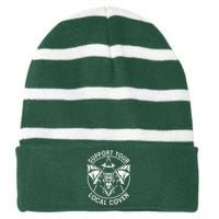 Support Your Local Coven Striped Beanie with Solid Band