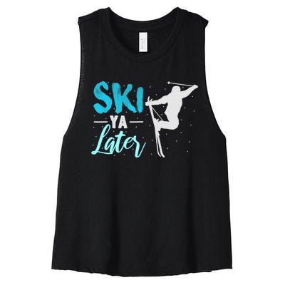 Ski Ya Later Winter Sports Snow Lover Skiing Women's Racerback Cropped Tank