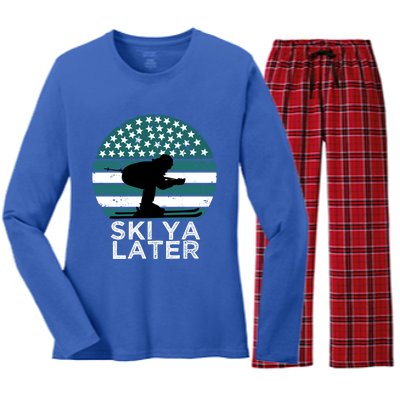 Ski Ya Later Winter Sports Lover Skiing Gift Women's Long Sleeve Flannel Pajama Set 