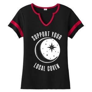 Support Your Local Coven Moon Wiccan Witch Pagan Meaningful Gift Ladies Halftime Notch Neck Tee