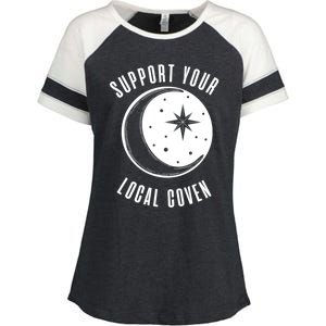 Support Your Local Coven Moon Wiccan Witch Pagan Meaningful Gift Enza Ladies Jersey Colorblock Tee