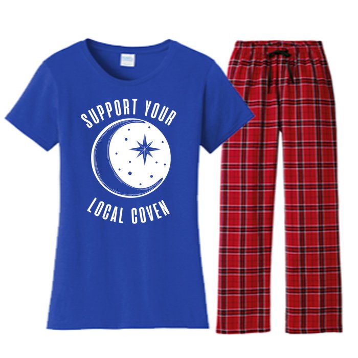 Support Your Local Coven Moon Wiccan Witch Pagan Meaningful Gift Women's Flannel Pajama Set