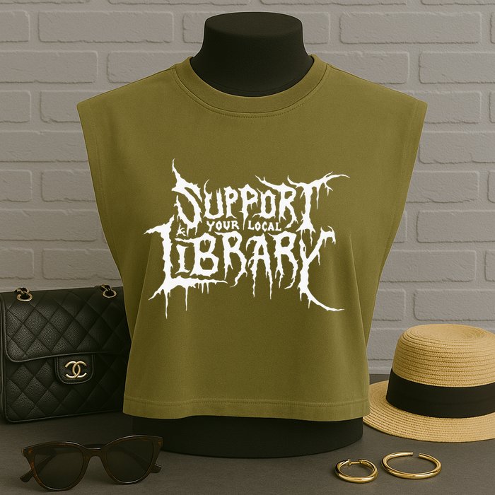 Support Your Local Library Metal Theme Garment-Dyed Women's Muscle Tee