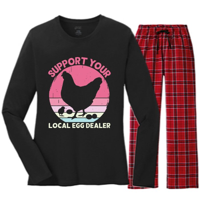 Support Your Local Egg Dealer Farmer Chicken Egg Lover Women's Long Sleeve Flannel Pajama Set 