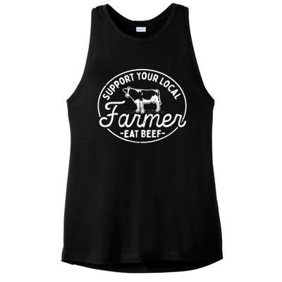 Support Your Local Farmer Eat Beef Gift Ladies PosiCharge Tri-Blend Wicking Tank