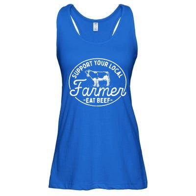 Support Your Local Farmer Eat Beef Gift Ladies Essential Flowy Tank