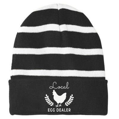 Support Your Local Egg Dealer Funny Chicken Striped Beanie with Solid Band