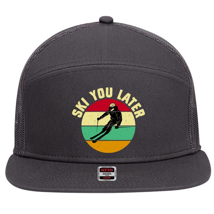 Ski You Later Funny Skiing 7 Panel Mesh Trucker Snapback Hat
