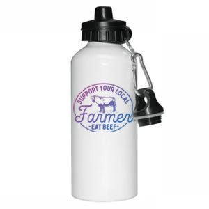 Support Your Local Farmer Eat Beef Gift Aluminum Water Bottle