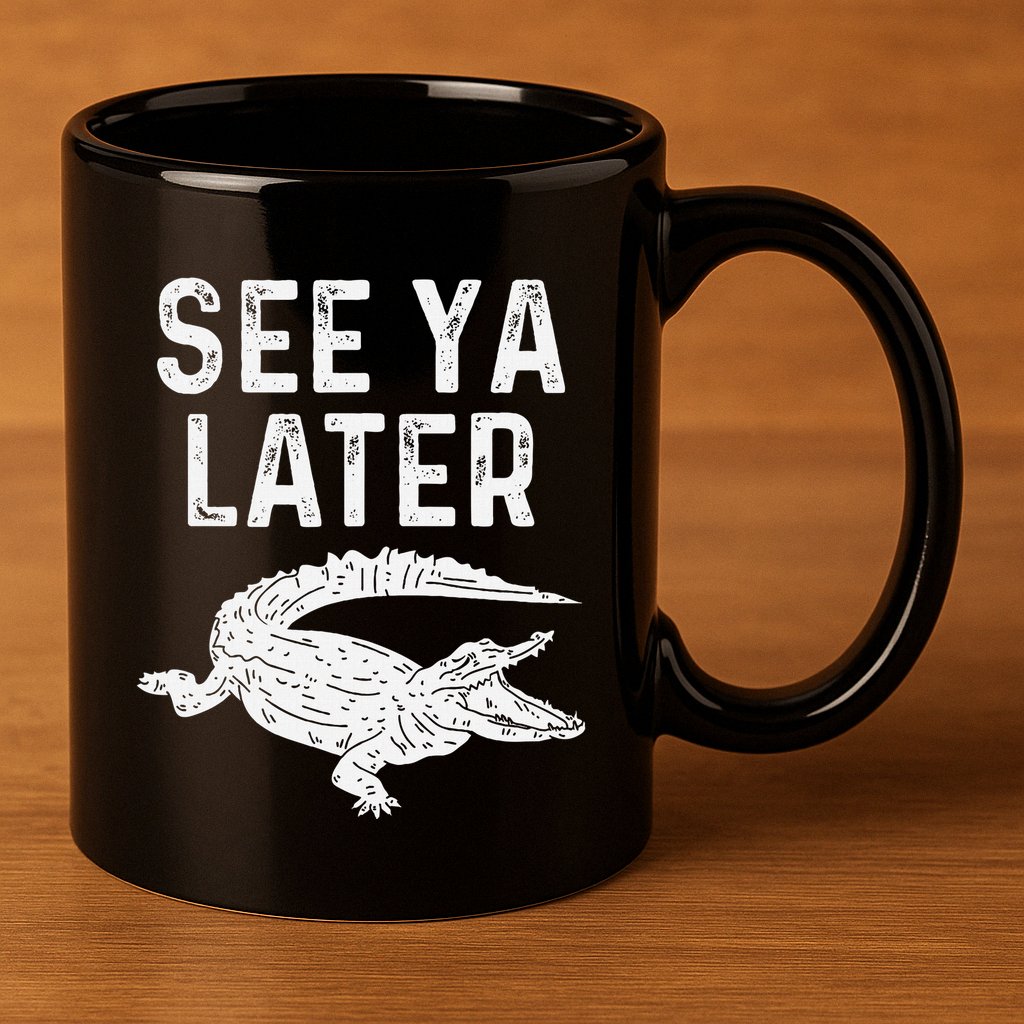 See Ya Later Alligator Funny Animal Pun Crocodile 11oz C Handle Ceramic Mug