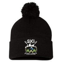 Ski You Later Winter Sport Alpine Skiing Skier Skiing Pun Premium Pom Pom 12in Knit Beanie