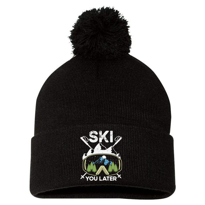 Ski You Later Winter Sport Alpine Skiing Skier Skiing Pun Premium Pom Pom 12in Knit Beanie