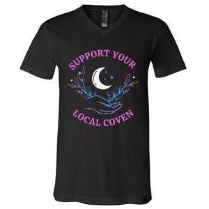 Support Your Local Coven Witches Halloween Witch V-Neck T-Shirt