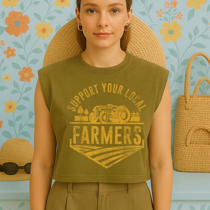Support Your Local Farmers Garment-Dyed Women's Muscle Tee