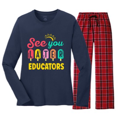 See You Later Educators Summer Break Vacation School Women's Long Sleeve Flannel Pajama Set 