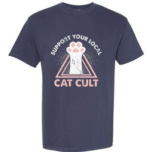 Support Your Local Cat Cult Funny Gothic Kitten Garment-Dyed Heavyweight T-Shirt