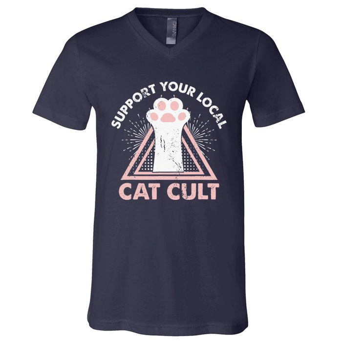 Support Your Local Cat Cult Funny Gothic Kitten V-Neck T-Shirt