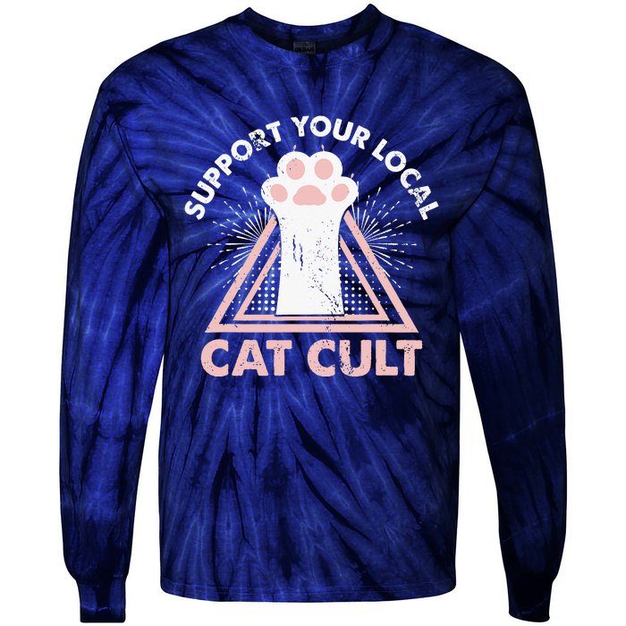 Support Your Local Cat Cult Funny Gothic Kitten Tie-Dye Long Sleeve Shirt