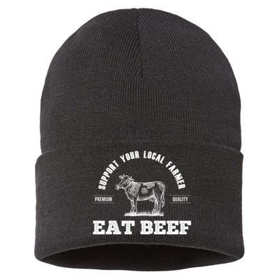 Support Your Local Farmer Cool Gift Eat Beef Farm Farming Gift Great Gift Sustainable Knit Beanie