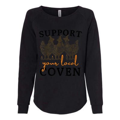 Support Your Local Coven Funny Farm Witch Chicken Halloween Womens California Wash Sweatshirt