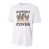 Support Your Local Coven Funny Farm Witch Chicken Halloween Youth Performance Sprint T-Shirt