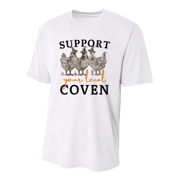 Support Your Local Coven Funny Farm Witch Chicken Halloween Youth Performance Sprint T-Shirt