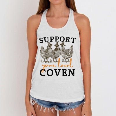 Support Your Local Coven Funny Farm Witch Chicken Halloween Women's Knotted Racerback Tank