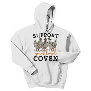 Support Your Local Coven Funny Farm Witch Chicken Halloween Kids Hoodie