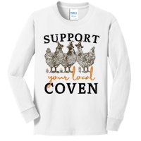 Support Your Local Coven Funny Farm Witch Chicken Halloween Kids Long Sleeve Shirt