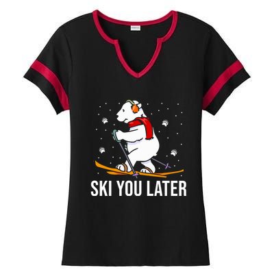 Ski You Later Skiing Bear Winter Vacation Christmas Ski Gift Ladies Halftime Notch Neck Tee