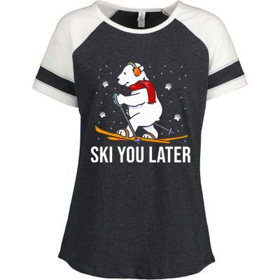 Ski You Later Skiing Bear Winter Vacation Christmas Ski Gift Enza Ladies Jersey Colorblock Tee