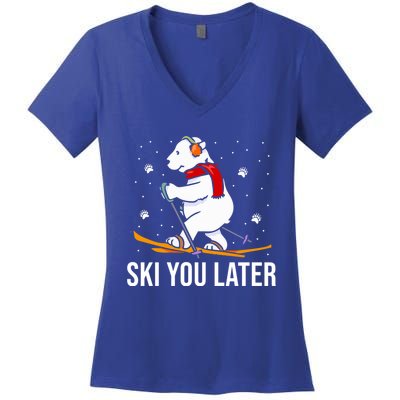 Ski You Later Skiing Bear Winter Vacation Christmas Ski Gift Women's V-Neck T-Shirt