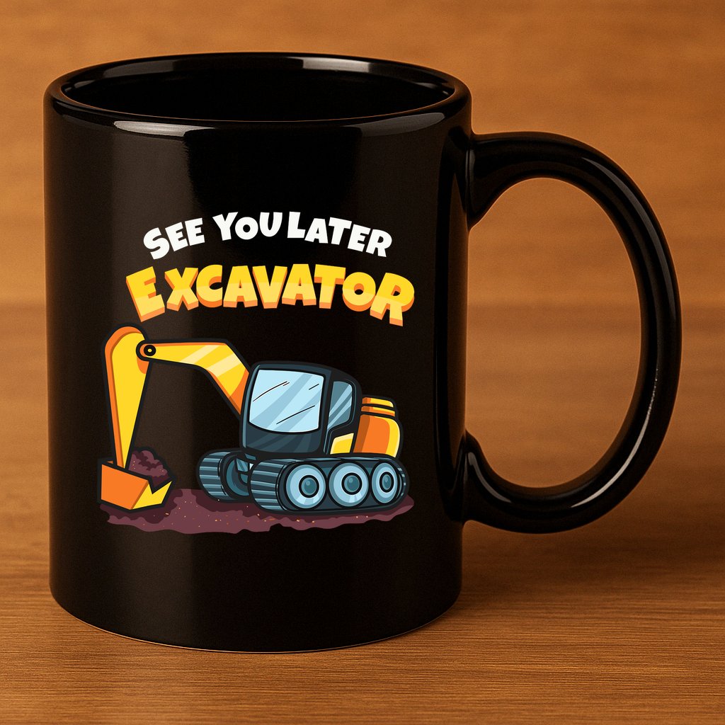 See You Later Excavator Heavy Equipment Digging Dozer Boy 11oz C Handle Ceramic Mug