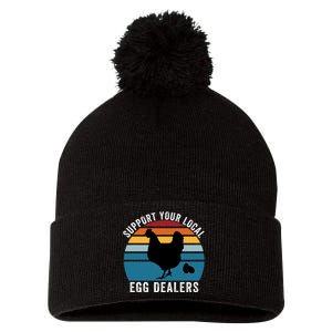 Support Your Local Egg Dealers, Egg Lover, Retro Chicken Pom Pom 12in Knit Beanie