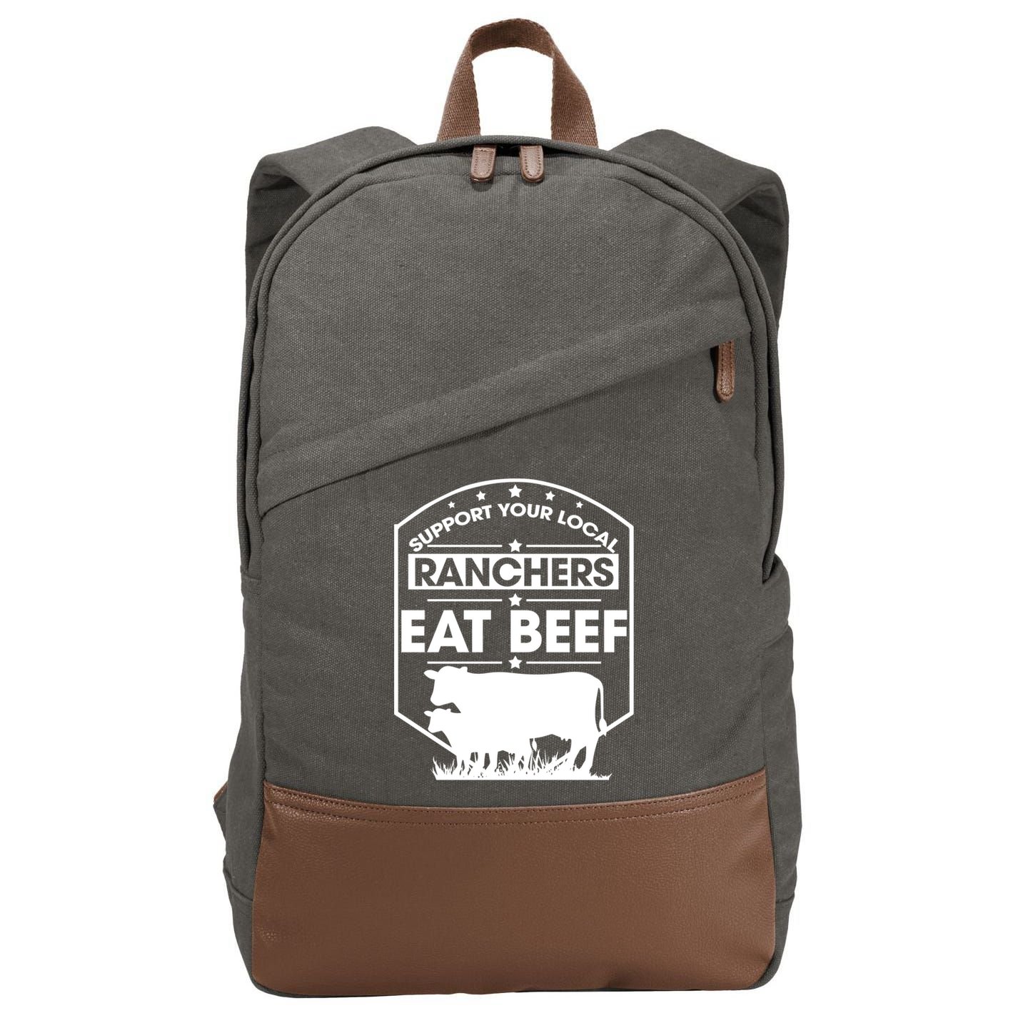 Support Your Local Ranchers Eat Beef Proud Farmer Present Gift Cotton Canvas Backpack